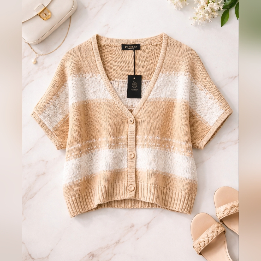 Peserico Italy Sequin Stripe Knit Cardigan Sweater NWT